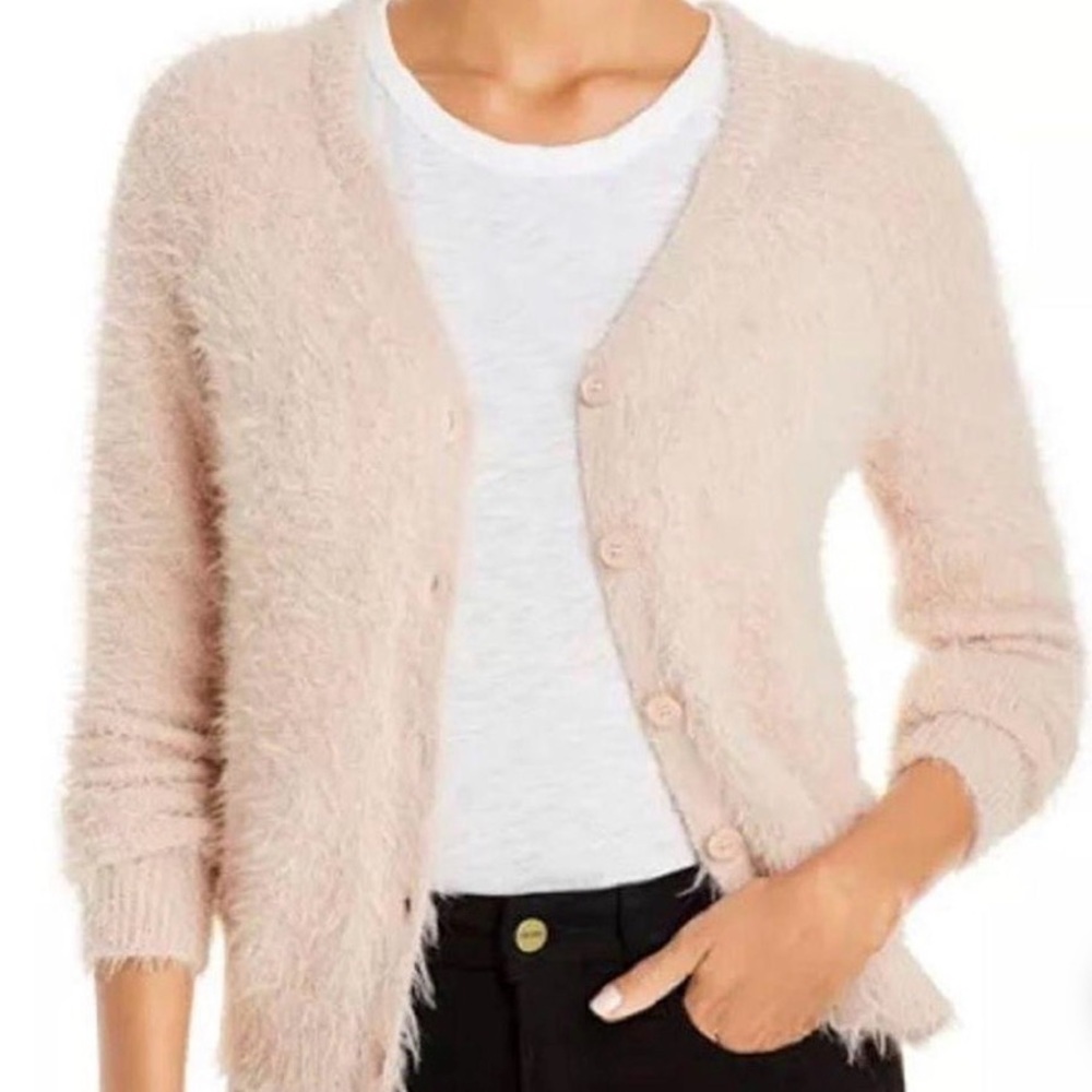 Velvet by Graham & Spencer Pinkish Cream Fuzzy Cardigan